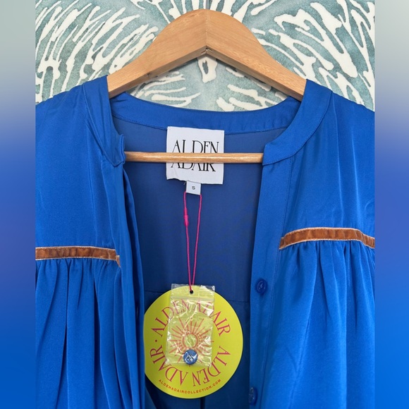 NWT Alden Adair Size S Royal Blue Polyester Half Button Tiered Long Sleeve Dress - Picture 4 of 6